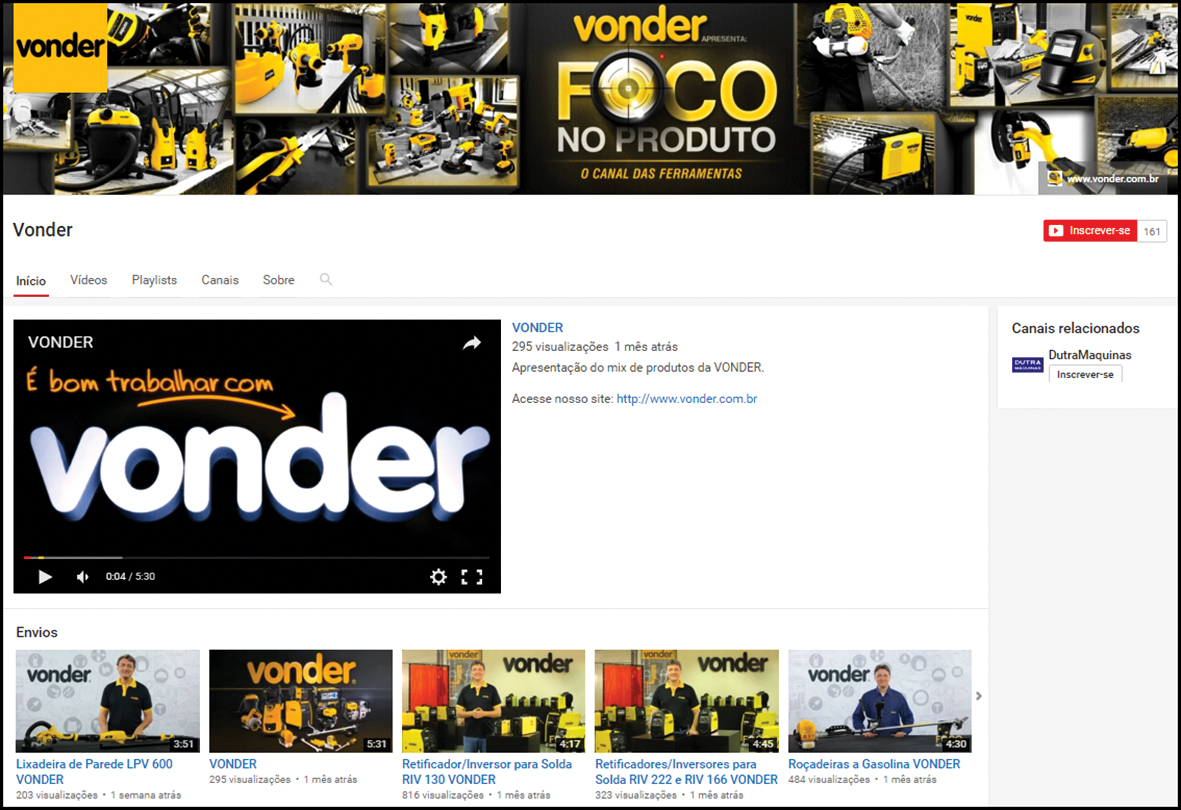 Vonder lança canal das ferramentas no Youtube 