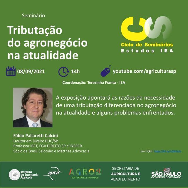 Evento online do IEA discute tributação do agro na atualidade